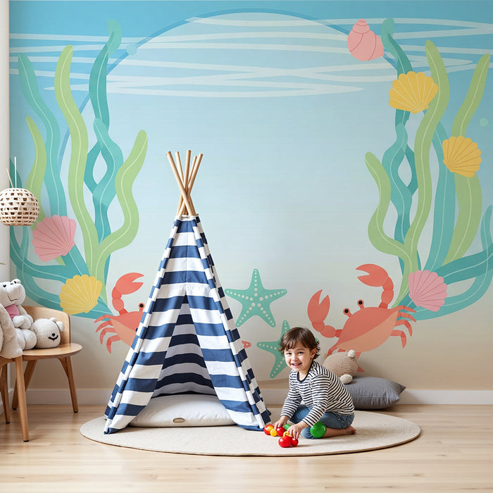 Papel de parede criança | Marítimo com caranguejos e estrelas do mar