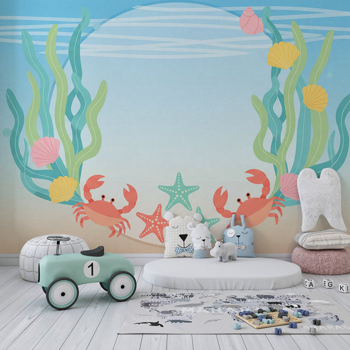 Papel de parede criança | Marítimo com caranguejos e estrelas do mar