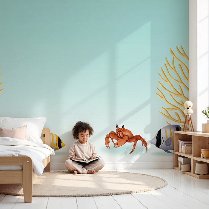 Papel de parede criança | Marítimo com caranguejos e peixes coloridos