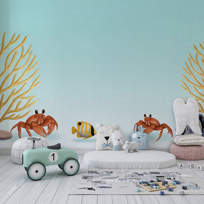 Papel de parede criança | Marítimo com caranguejos e peixes coloridos