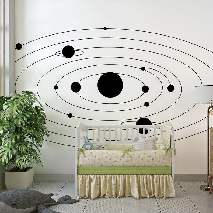Tapety dla dzieci | Minimalistyczny motyw z planetami i orbitami