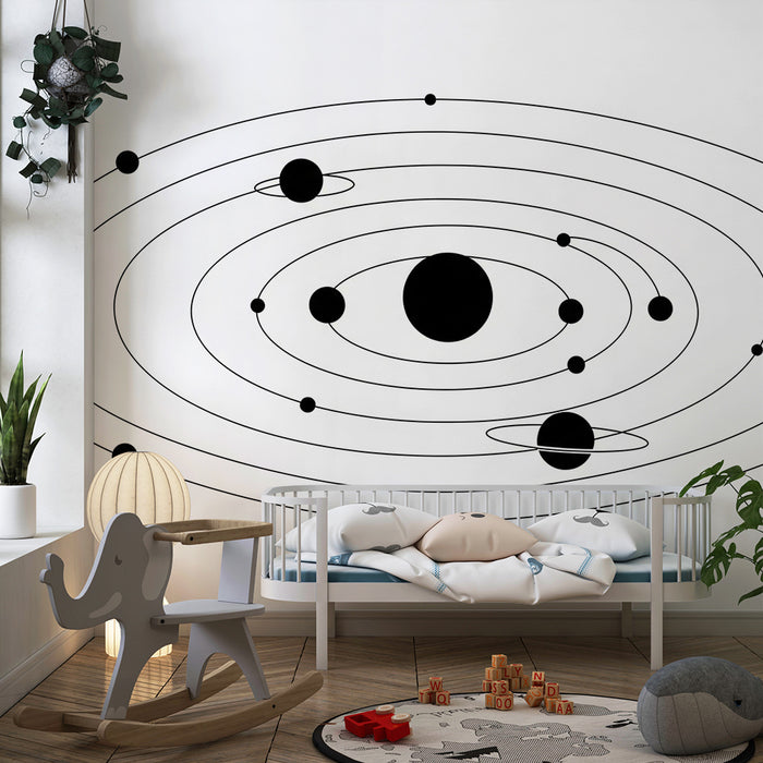 Tapety dla dzieci | Minimalistyczny motyw z planetami i orbitami