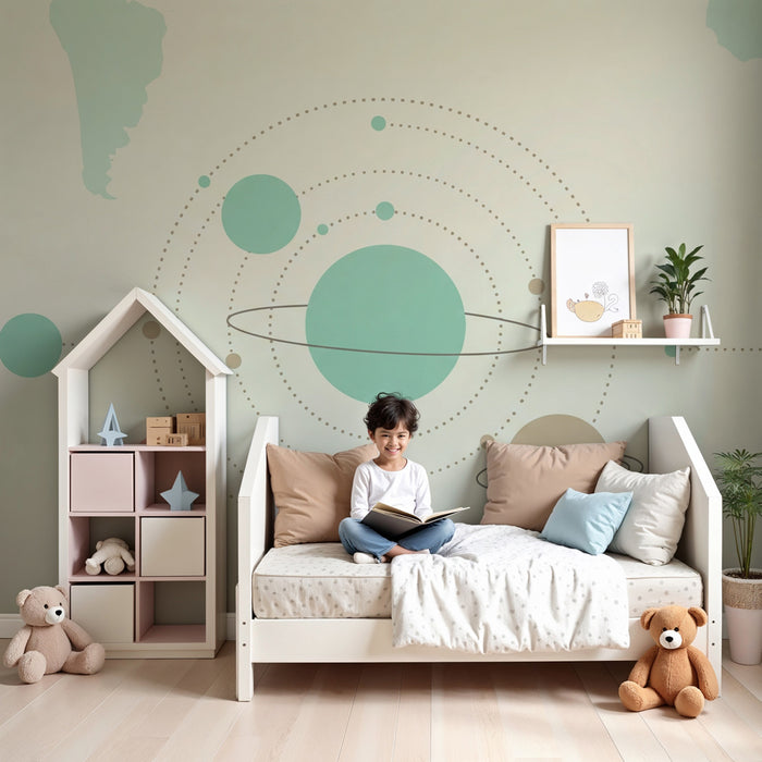 Kinderzimmer Tapete | Minimalistisches Universum und bunte Planeten