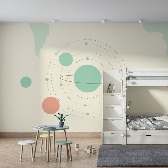 Kinderzimmer Tapete | Minimalistisches Universum und bunte Planeten