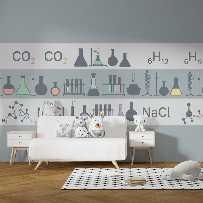 Papel de parede criança | Universo científico com fórmulas e equipamentos de laboratório