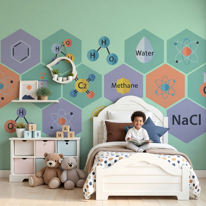 Detská izba tapéta | Farebný vedecký vesmír s chemickými prvkami a molekulami