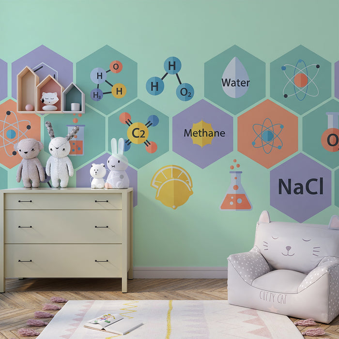 Detská izba tapéta | Farebný vedecký vesmír s chemickými prvkami a molekulami