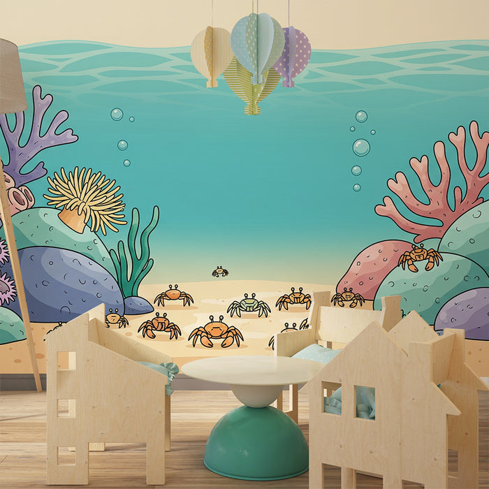 Børnetapet | Undervandsunivers med farverige krabber og koraller