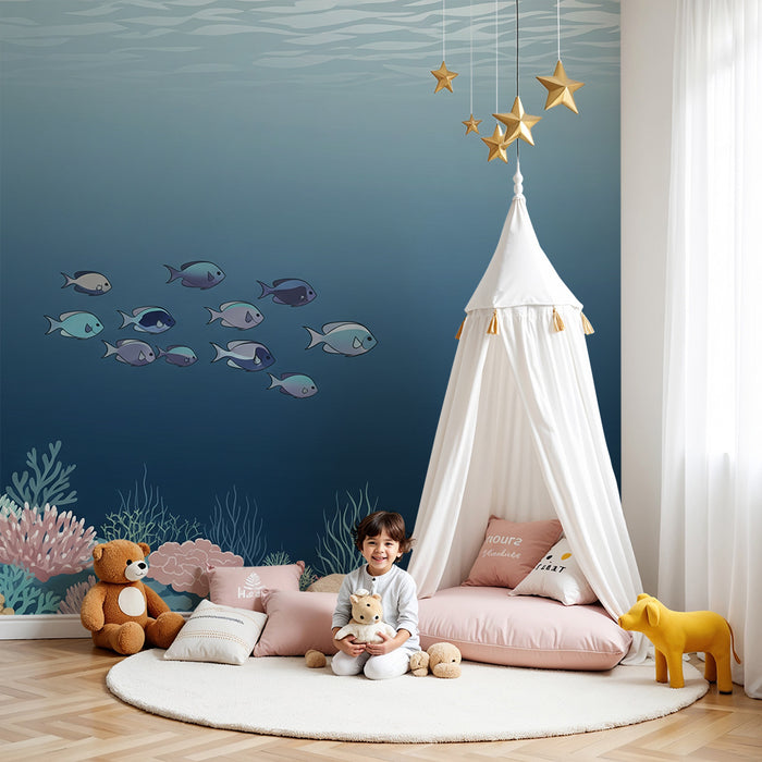 Kinderzimmer Tapete | Bunte Unterwasserwelt mit tropischen Fischen und Korallen