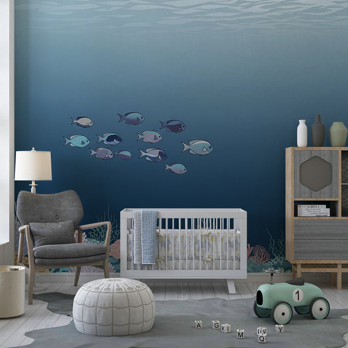 Kinderzimmer Tapete | Bunte Unterwasserwelt mit tropischen Fischen und Korallen