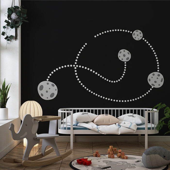 Papier peint chambre enfant | Univers spatial avec astéroïdes et étoiles blanches