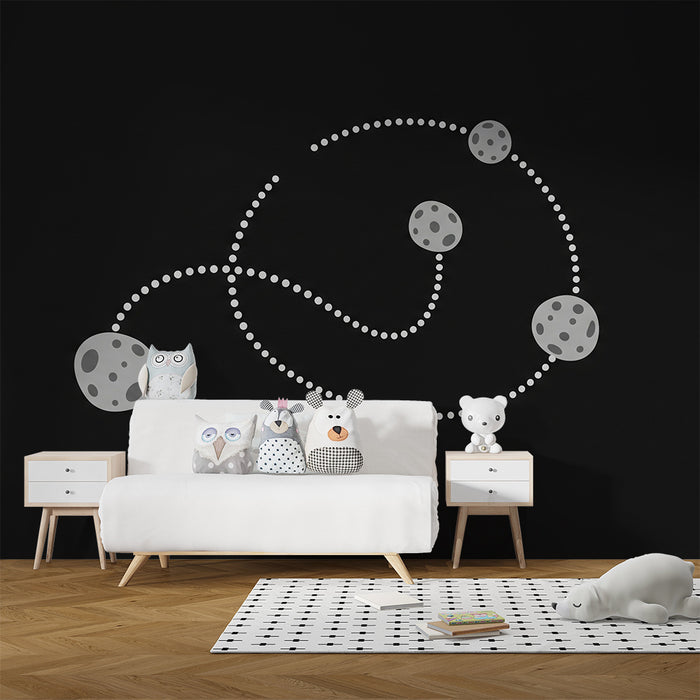 Papier peint chambre enfant | Univers spatial avec astéroïdes et étoiles blanches