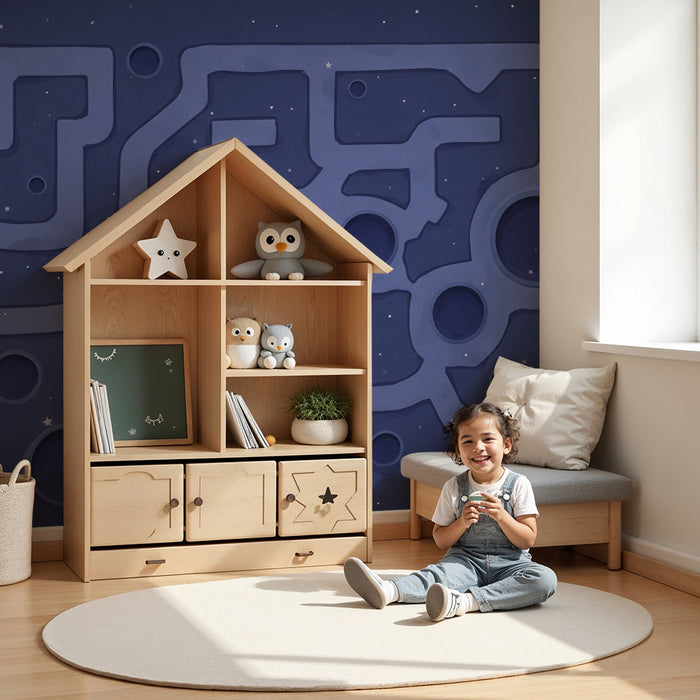 Papier peint chambre enfant | Univers spatial avec chemins et planètes