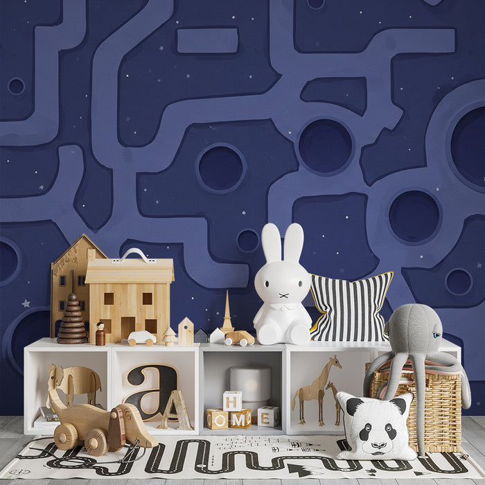 Papier peint chambre enfant | Univers spatial avec chemins et planètes