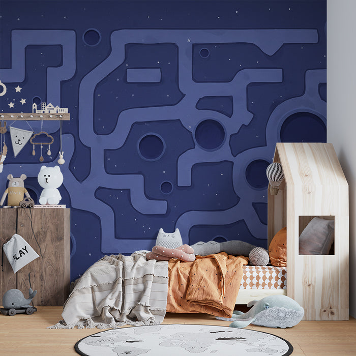 Papier peint chambre enfant | Univers spatial avec chemins et planètes