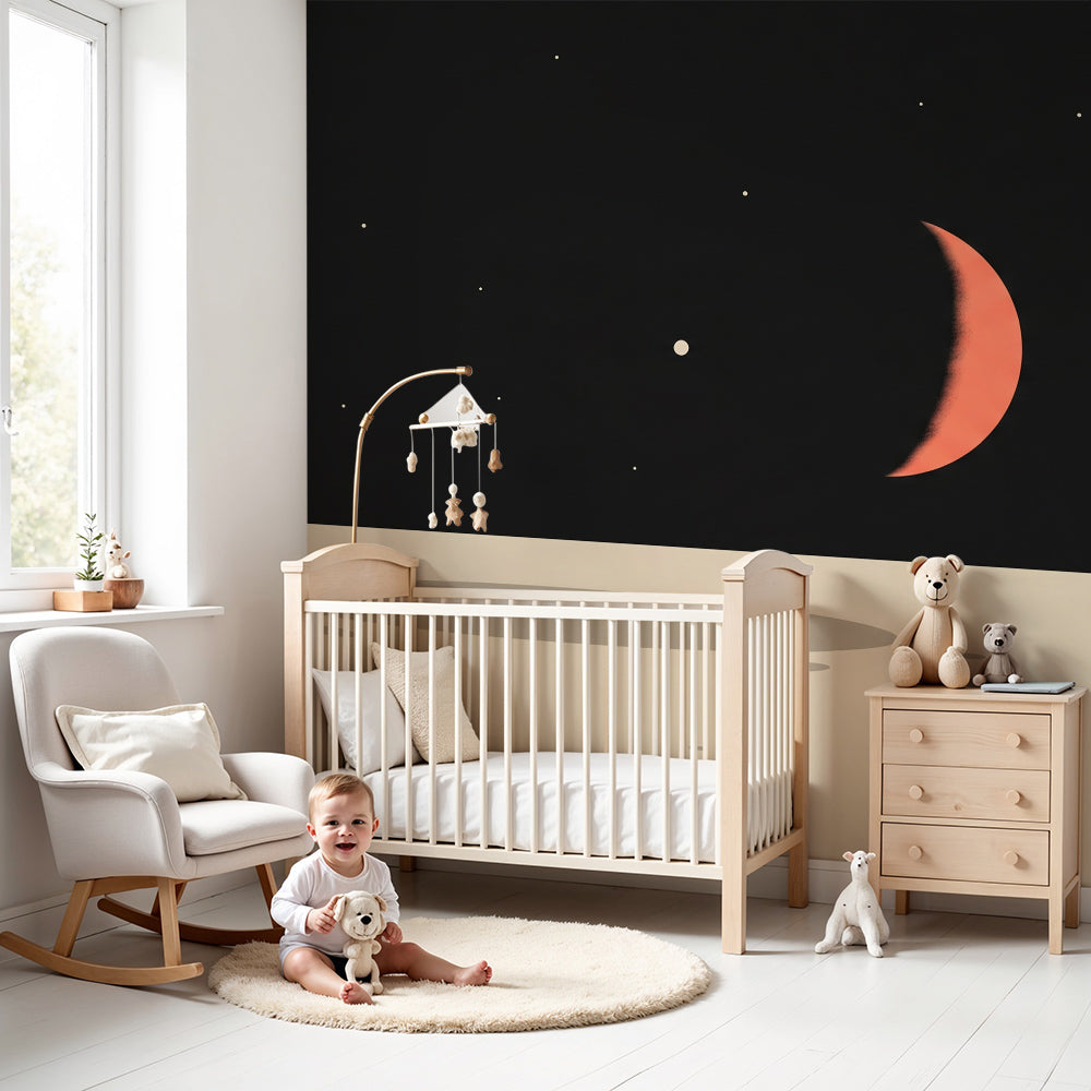 Papel pintado infantil | Universo espacial con luna y estrellas brilla —  Kids Wall, image size:1000x1000