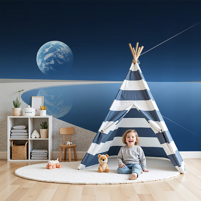 Kids room wallpaper | Vesolje s planetom in zvezdnatim nebom