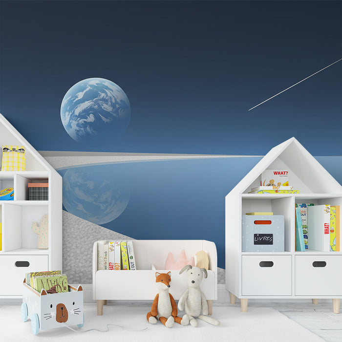 Kids room wallpaper | Vesolje s planetom in zvezdnatim nebom