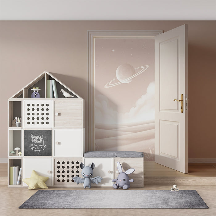 Papier peint chambre enfant | Univers spatial avec planète et nuages doux