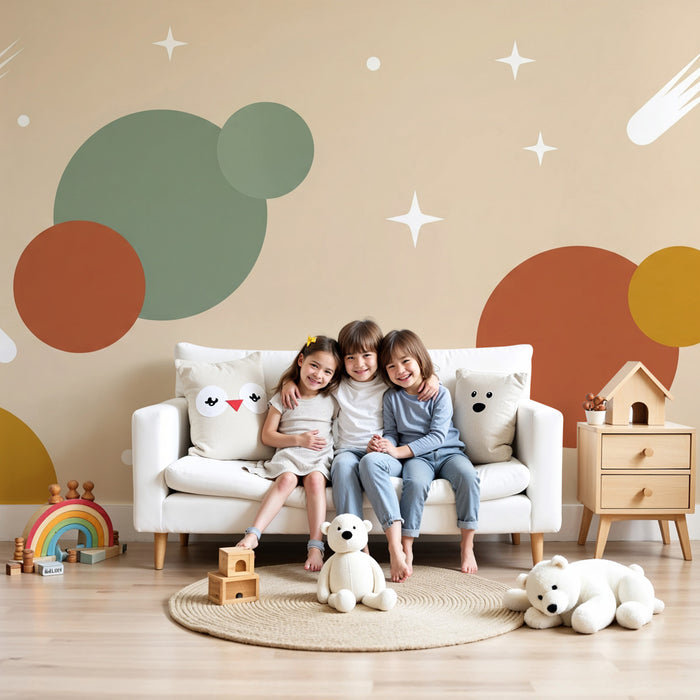 Kinderzimmer Tapete | Weltraum mit bunten Planeten