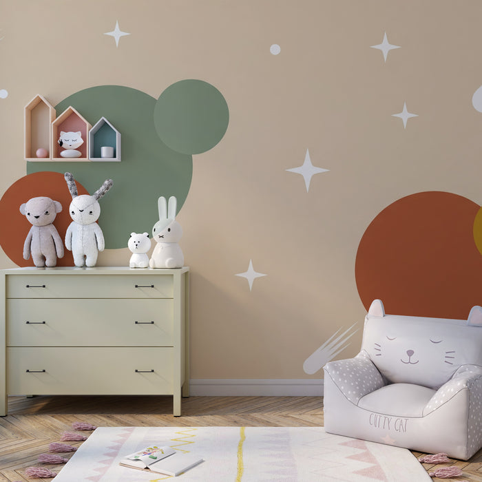 Kinderzimmer Tapete | Weltraum mit bunten Planeten