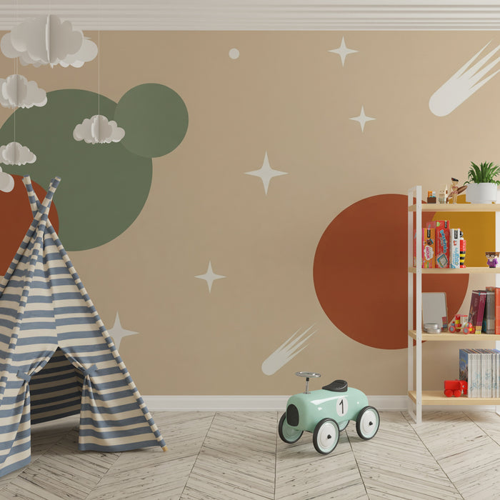 Kinderzimmer Tapete | Weltraum mit bunten Planeten