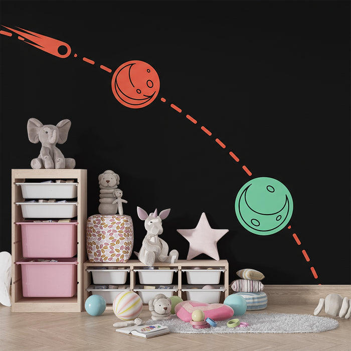 Χαρτί τοίχου παιδικού δωματίου | Διαστημικό σύμπαν με πολύχρωμους πλανήτες και κομήτη