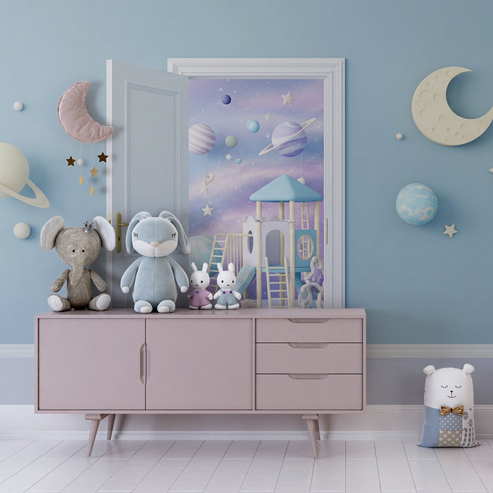 Papier peint chambre enfant | Univers spatial avec planètes et aire de jeux