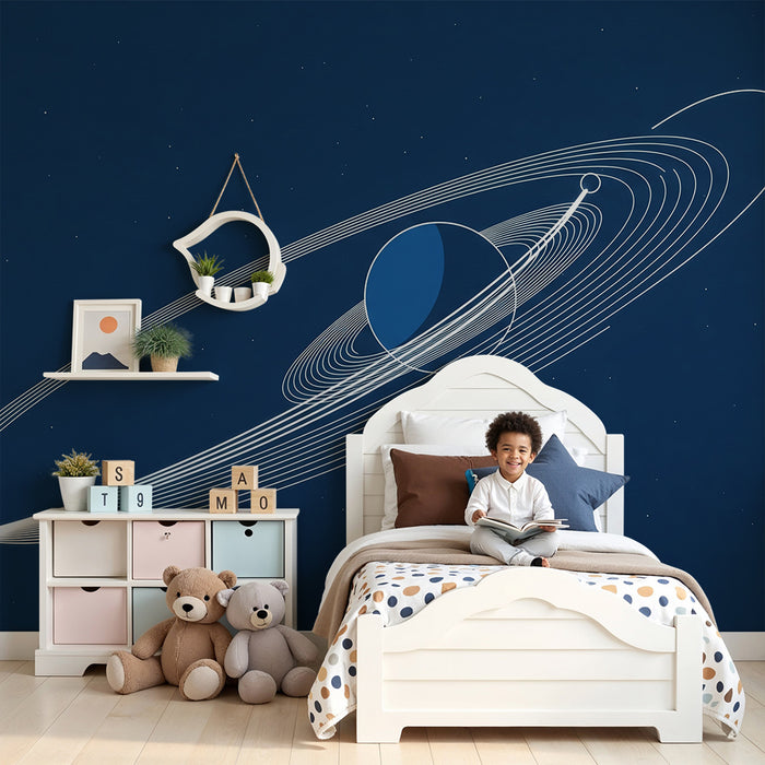 Gyermekszoba tapéta | Űrbeli univerzum bolygókkal és gyűrűkkel