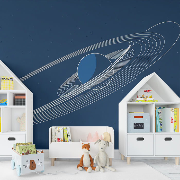 Gyermekszoba tapéta | Űrbeli univerzum bolygókkal és gyűrűkkel