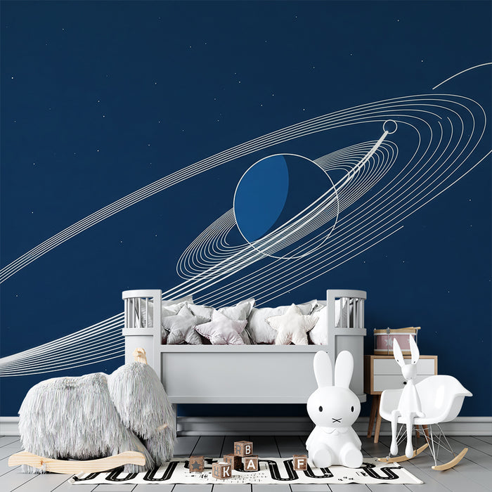 Gyermekszoba tapéta | Űrbeli univerzum bolygókkal és gyűrűkkel