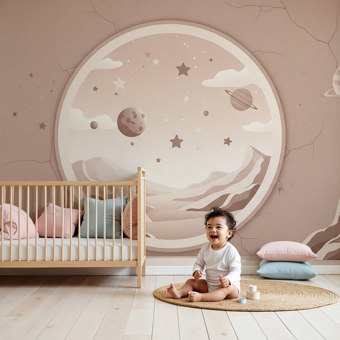 Papier peint chambre enfant | Univers spatial avec planètes et étoiles