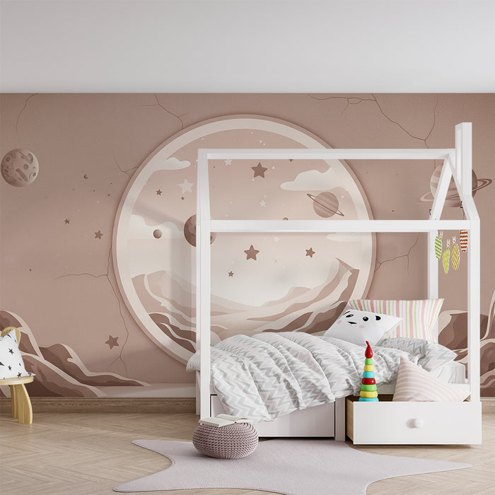 Papier peint chambre enfant | Univers spatial avec planètes et étoiles