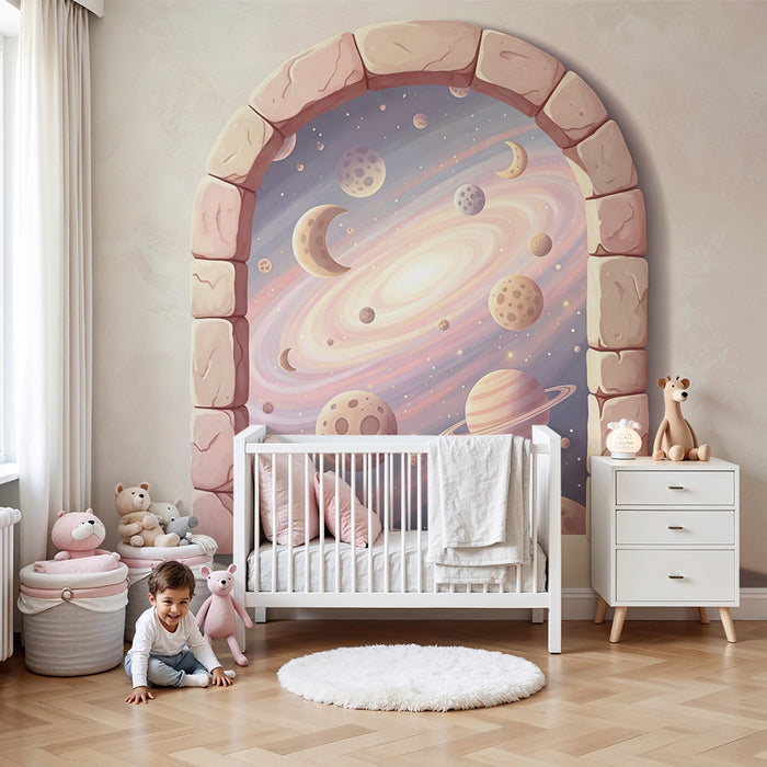 Papier peint chambre enfant | Univers spatial avec planètes et galaxies