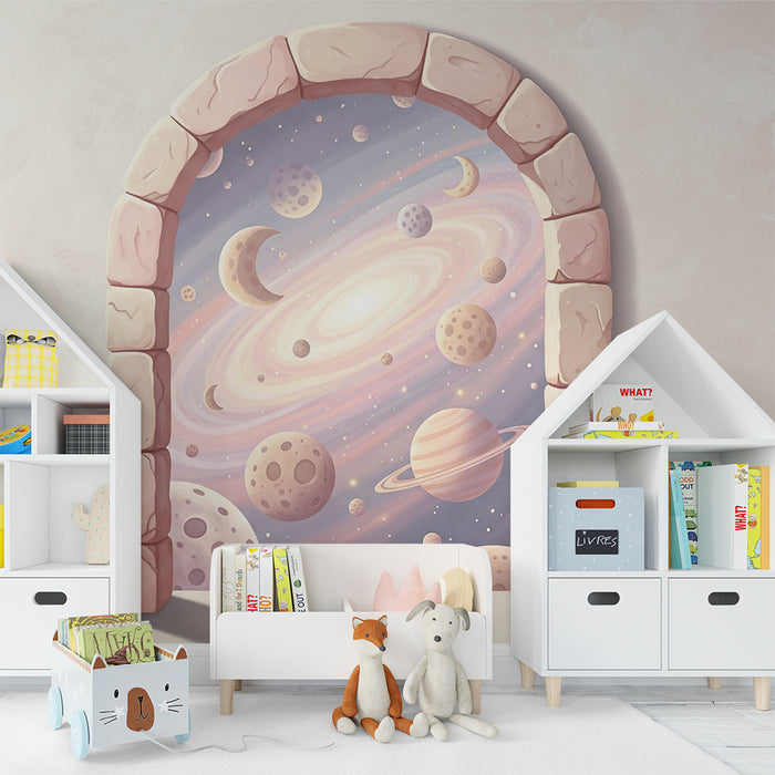 Papier peint chambre enfant | Univers spatial avec planètes et galaxies