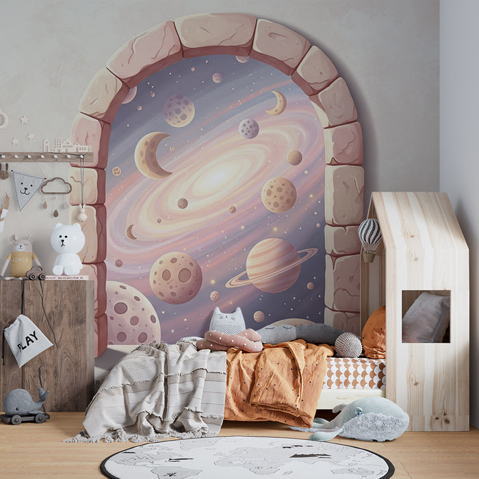 Papier peint chambre enfant | Univers spatial avec planètes et galaxies