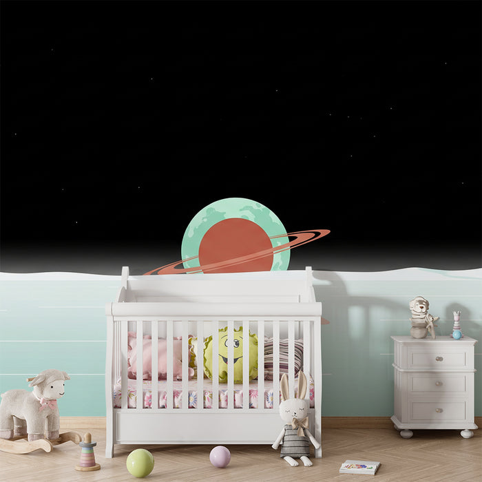 Papier peint chambre enfant | Univers spatial avec planètes et reflets aquatiques