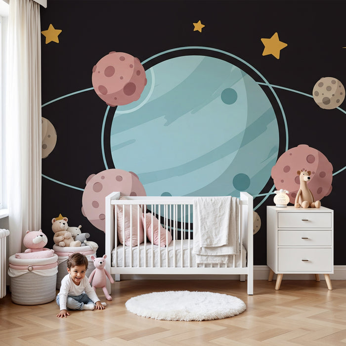 Kinderzimmer Tapete | Bunter Weltraum