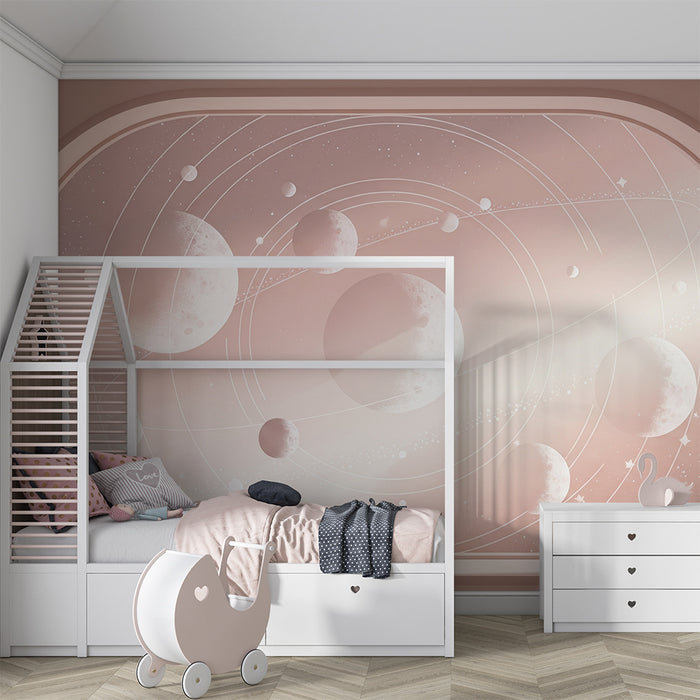 Papier peint chambre enfant | Univers spatial doux avec étoiles et planètes