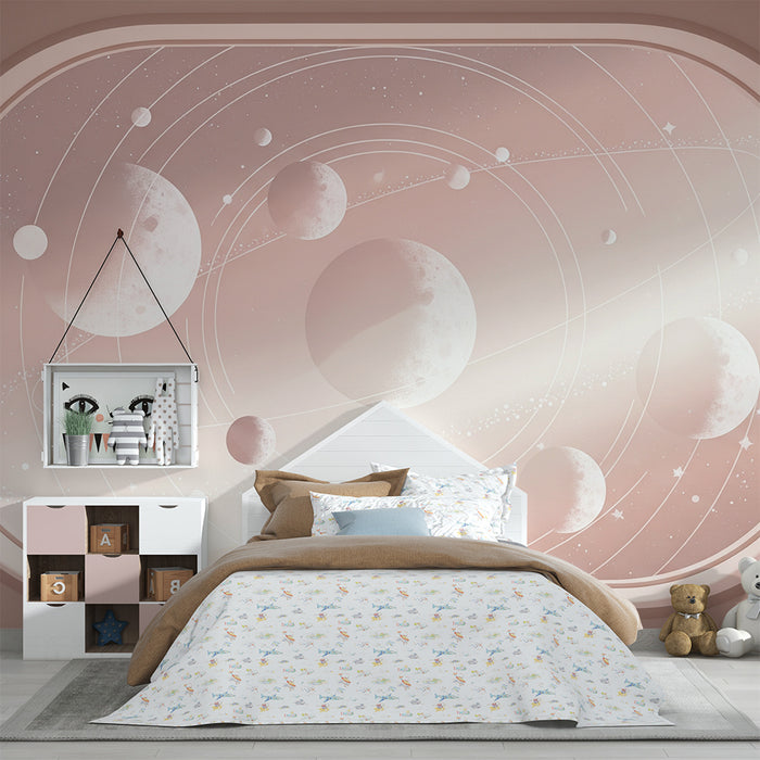 Papier peint chambre enfant | Univers spatial doux avec étoiles et planètes