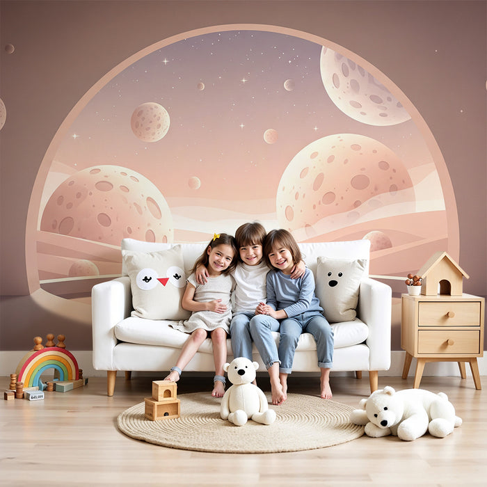Papier peint chambre enfant | Univers spatial doux dans un décor de planètes et étoiles