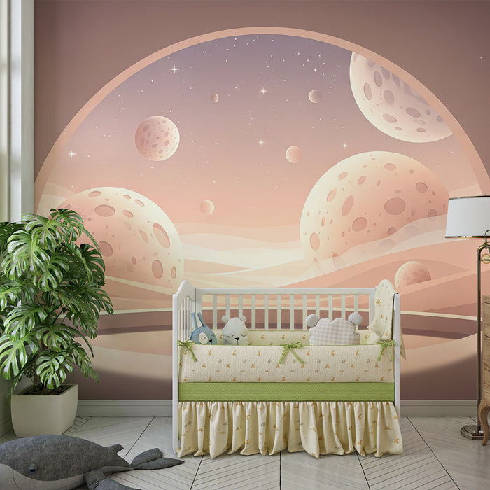 Papier peint chambre enfant | Univers spatial doux dans un décor de planètes et étoiles