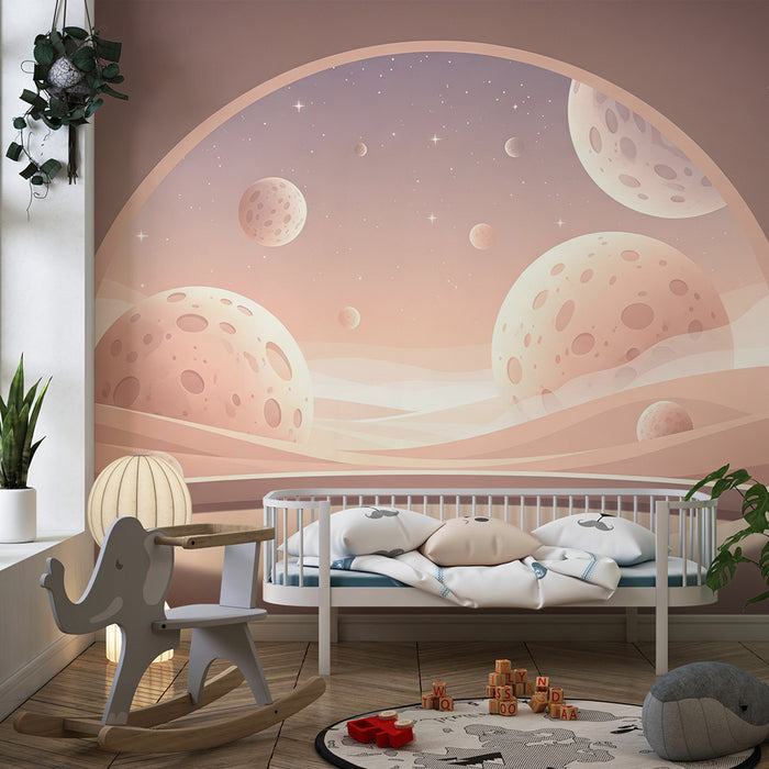 Papier peint chambre enfant | Univers spatial doux dans un décor de planètes et étoiles