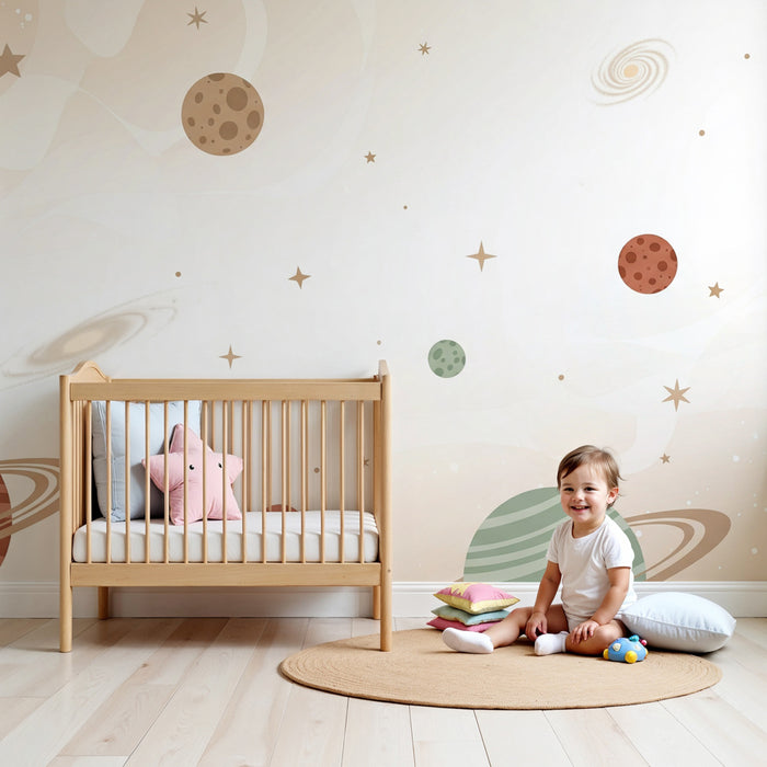 Kinderzimmer Tapete | Weltraum und bunte Planeten