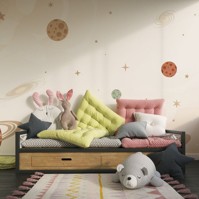Kinderzimmer Tapete | Weltraum und bunte Planeten