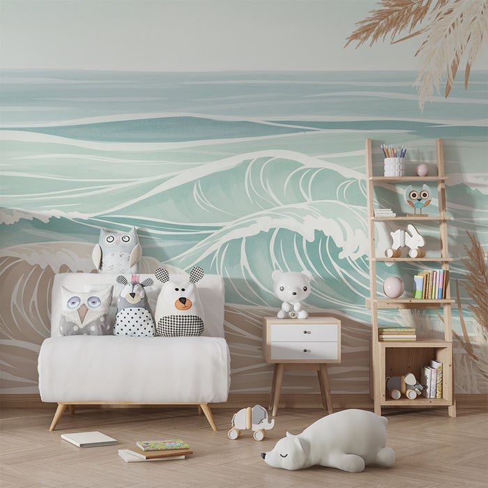 Kinderzimmer Tapete | Beruhigende Wellen und Meereslandschaften in sanften Tönen