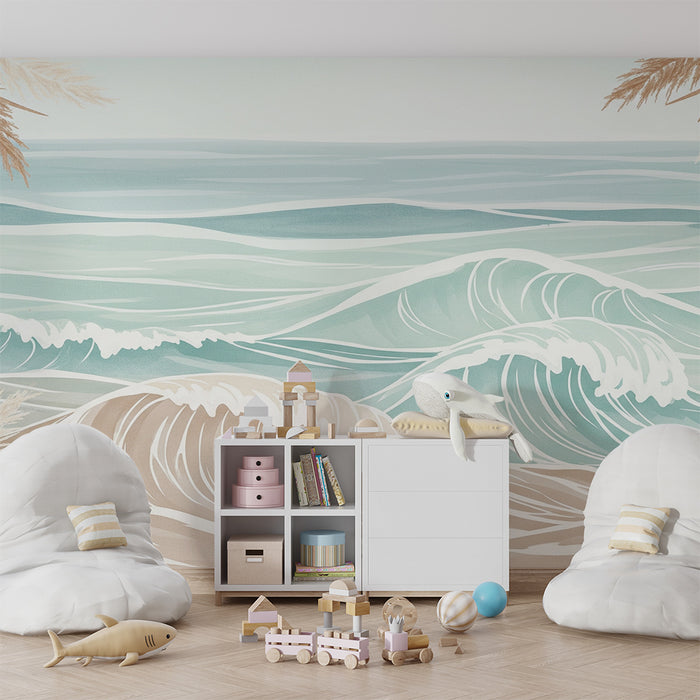 Kinderzimmer Tapete | Beruhigende Wellen und Meereslandschaften in sanften Tönen