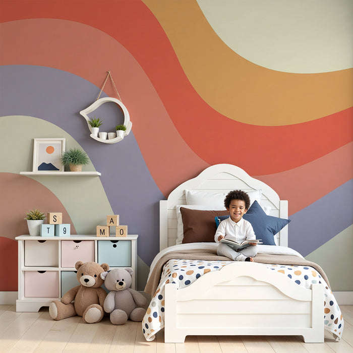 Behang kinderkamer | Kleurrijke golven in zachte, rustgevende tinten
