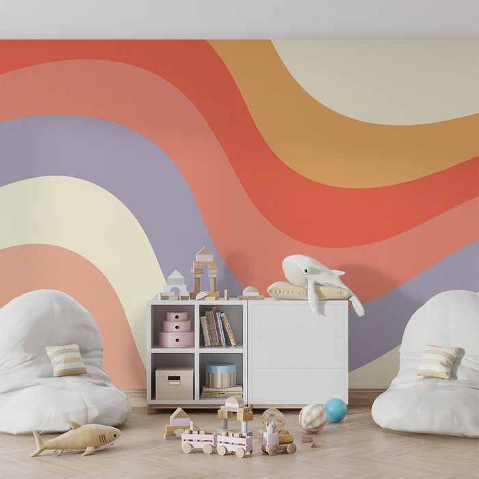 Behang kinderkamer | Kleurrijke golven in zachte, rustgevende tinten