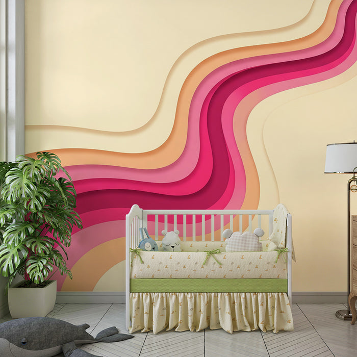 Kinderkamer behang | Gekleurde golven in roze en perzikverloop